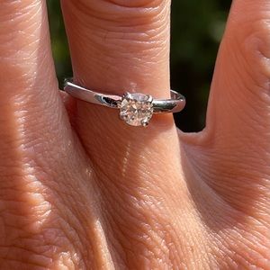Solid 14k White Gold and Moissanite Solitaire Engagement or Stacking Ring